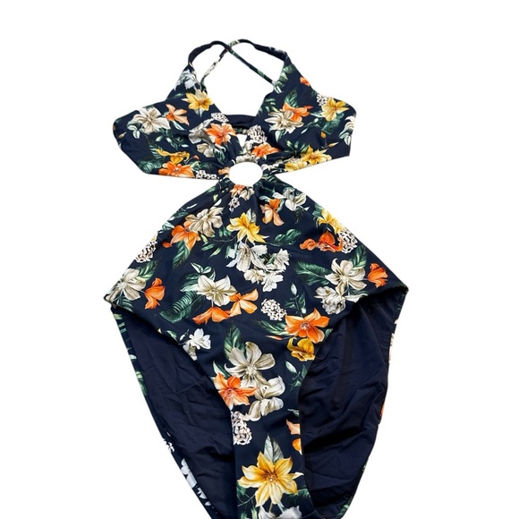 Onia Tropical Bloom O-Ring One Piece Cut Out Swimsuit Deep Navy Size M, NWT - Picture 1 of 8